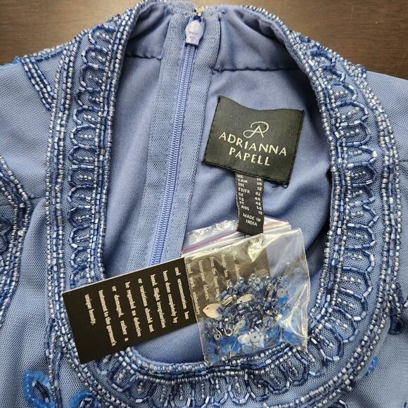 NWT Adrianna Papell Beaded Short Halter Dress French Blue Size 14 - Picture 5 of 9